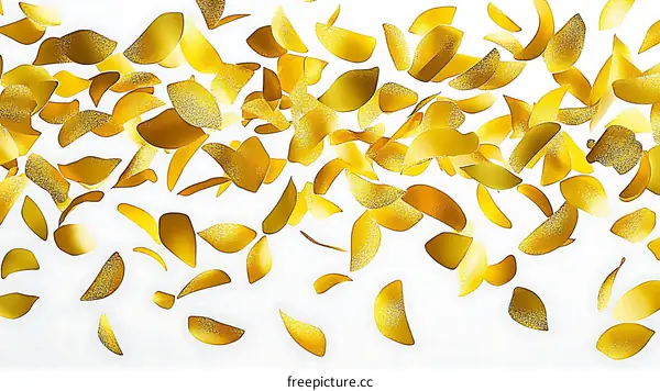 Golden Potato Chips Falling on White Background