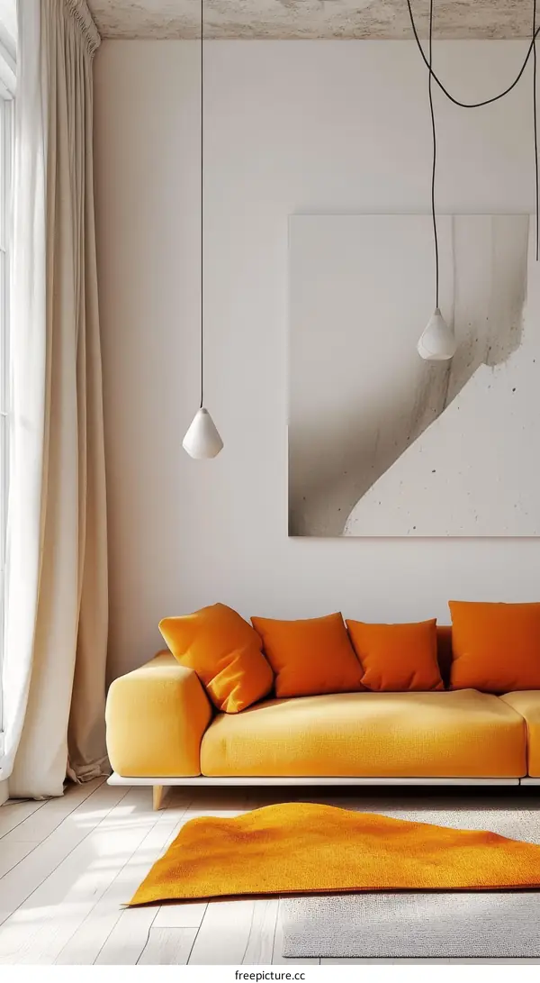 Modern Orange Sofa Living Room Interior Design