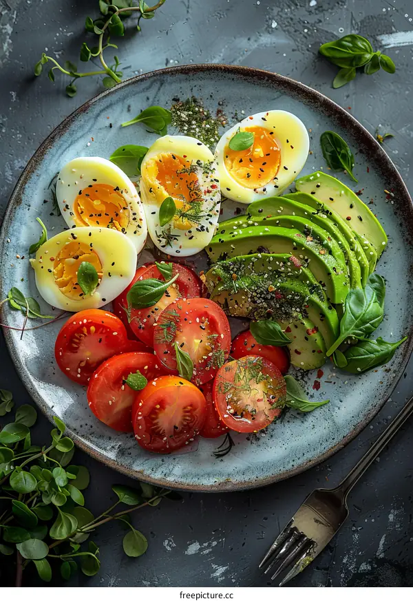 Healthy breakfast with avocado and boiled eggs