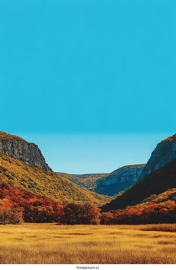 Autumn Valley Landscape with Blue Sky
