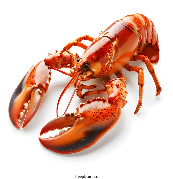 A bright red lobster on a white background