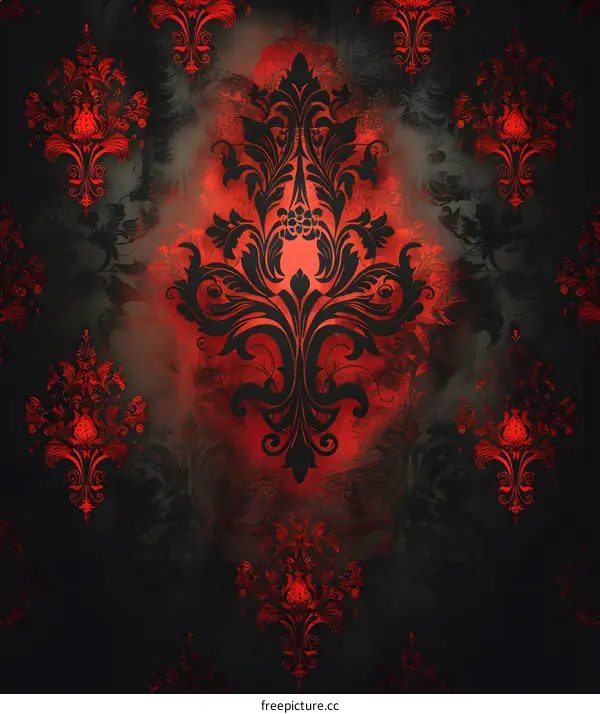Black and red damask seamless pattern