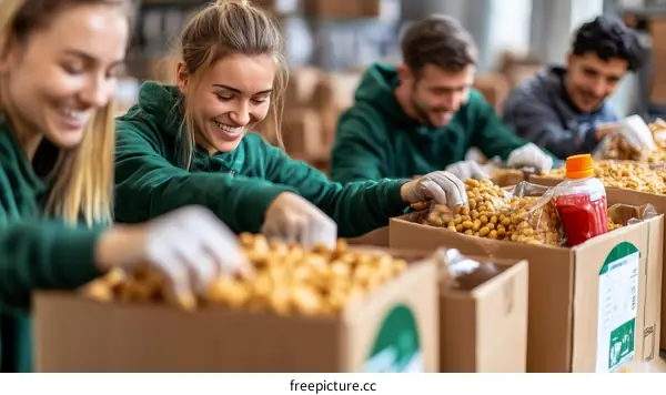 Volunteers Packing Food Relief Supplies