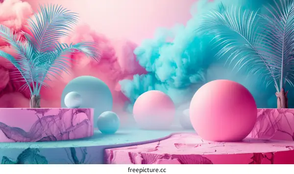 Abstract Pastel Geometric Scene with Palm Trees
