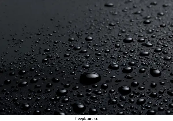Water Droplets on a Dark Surface Close-up