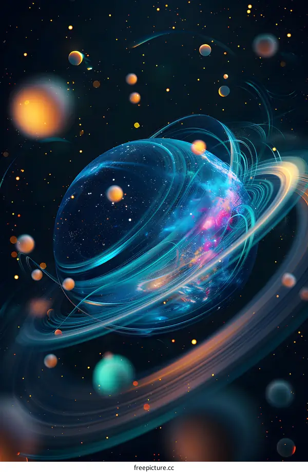 Cosmic Dance: A Planet Adorned with Glowing Rings