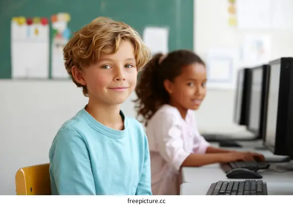 Elementary School Students in Computer Lab