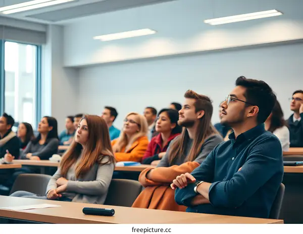Group of Diverse Students Listening Attentively in a Classroom