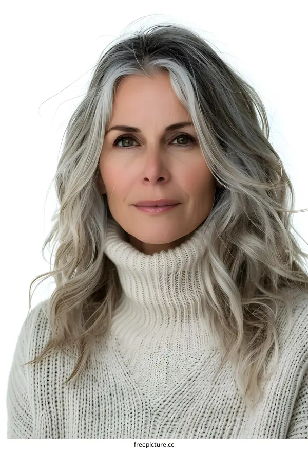 Portrait of a Beautiful Woman with Gray Hair