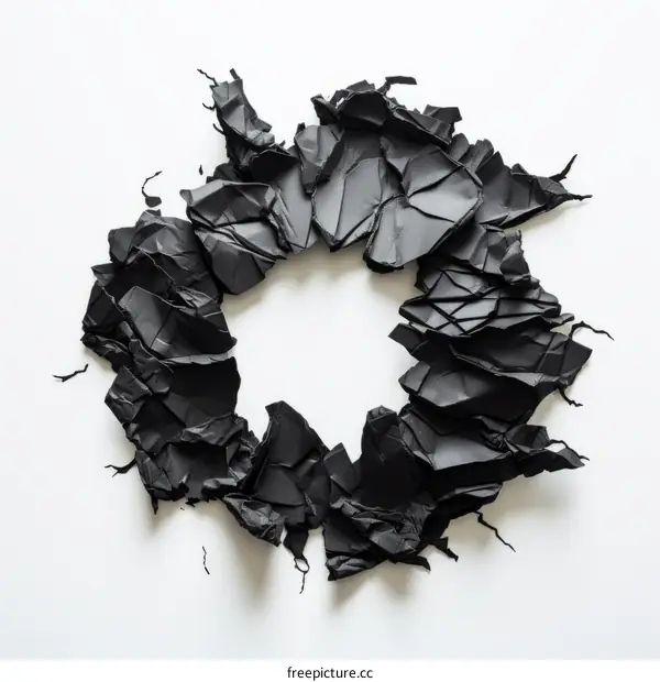 Creased Paper Circle Frame on White Background