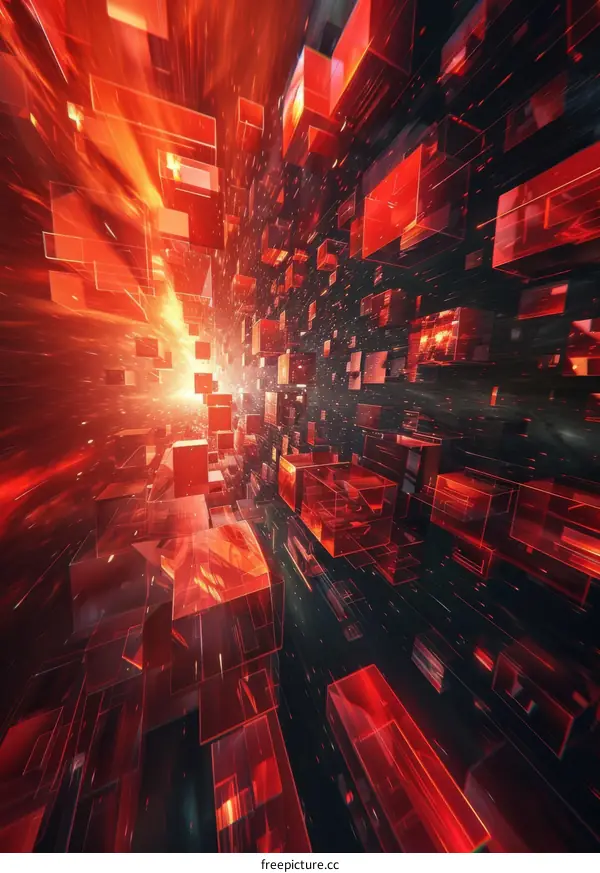 Glowing Red Cubes in Dark Space