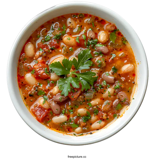 [Transparent Background PNG]Bowl of Bean Soup with Parsley Garnish