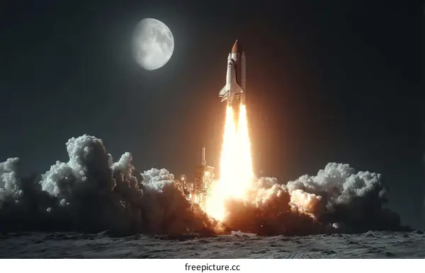 Rocket Launch at Night Under the Moon
