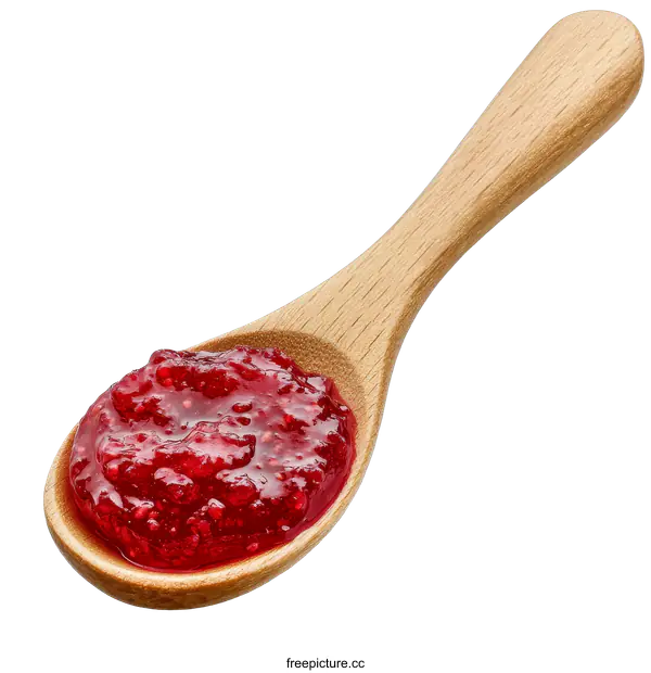 [Transparent Background PNG]Delicious Raspberry Jam in Wooden Spoon