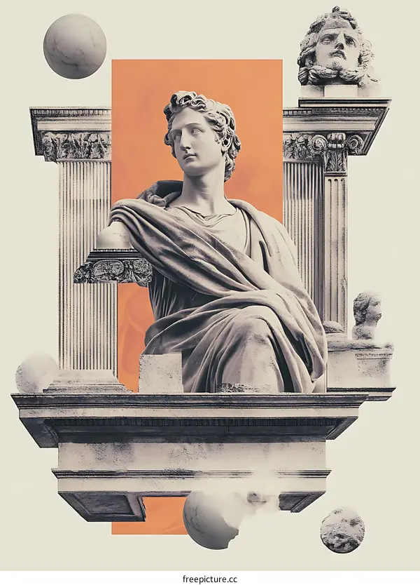 Abstract Collage of Marble Sculptures and Columns