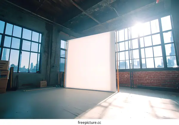 Empty Photo Studio Room with Large White Backdrop and Window View