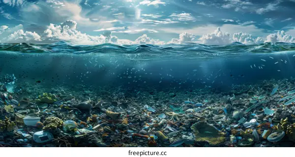 Half water half sky, half clear half polluted