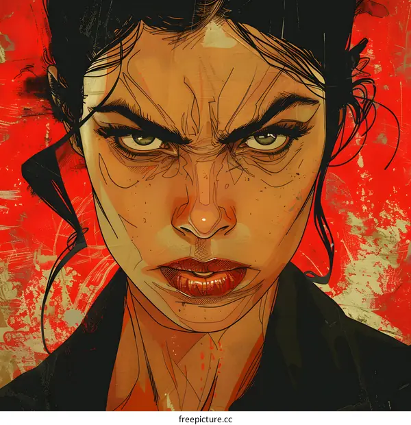 Angry Woman Portrait Digital Illustration