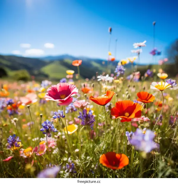 Field of Flowers with Mountains in the Background