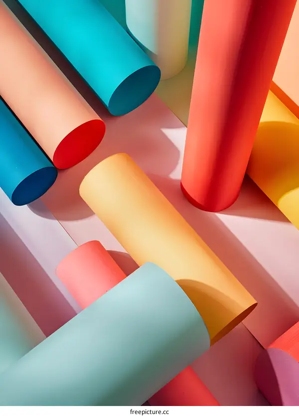 Abstract Minimalist Colorful Cylinders on Pastel Background