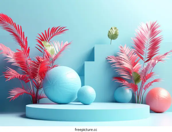 Pink Palm Trees and Blue Podium