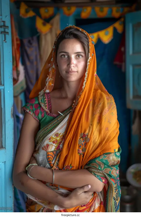 Portrait of a Woman in Traditional Indian Sari
