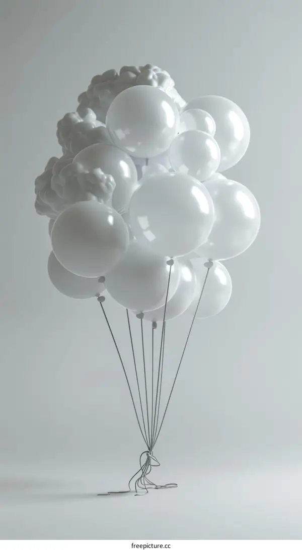 White balloons with white clouds on a white background