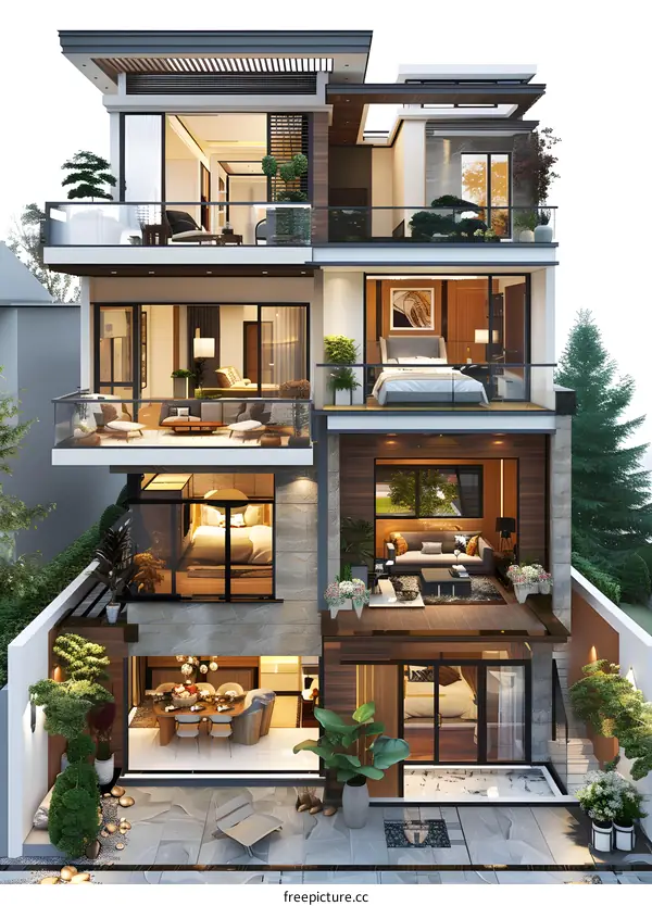 A three-story modern house in Ho Chi Minh City, Vietnam