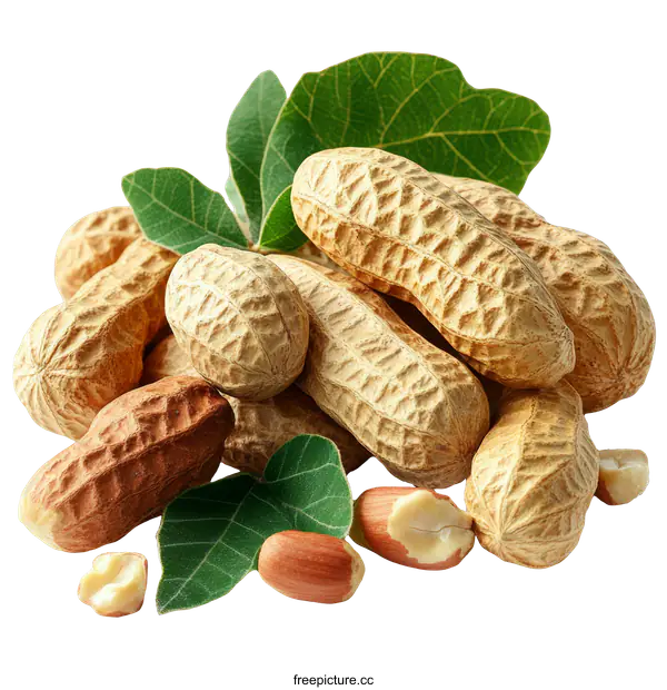 [Transparent Background PNG]Closeup of Peanuts in Shells with Leaves