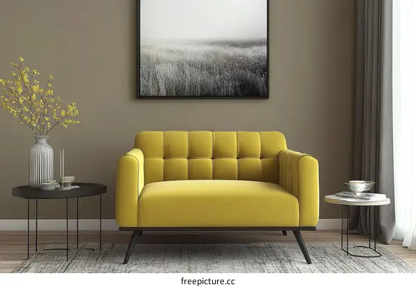 Modern Mustard Yellow Sofa in a Cozy Living Room