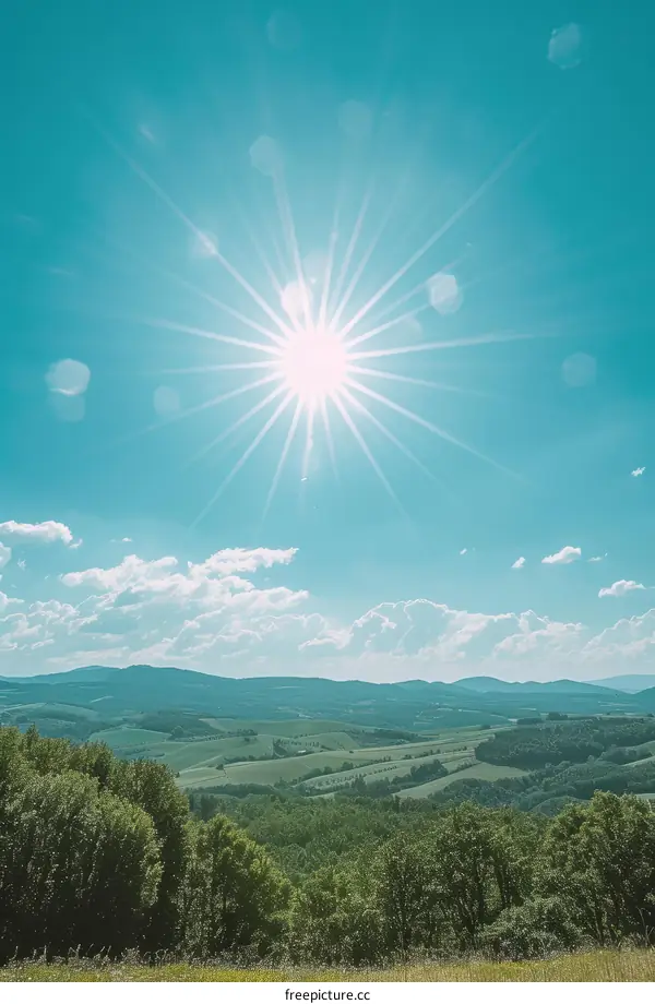 Sun shining brightly in a clear blue sky