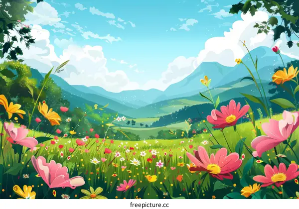 Tranquil Spring Meadow with Colorful Wildflowers