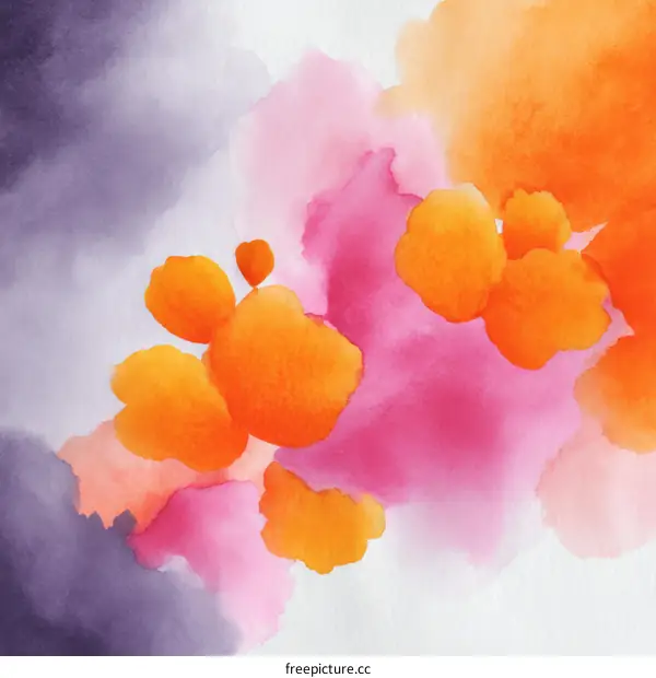 Abstract Watercolor Blots of Orange and Pink