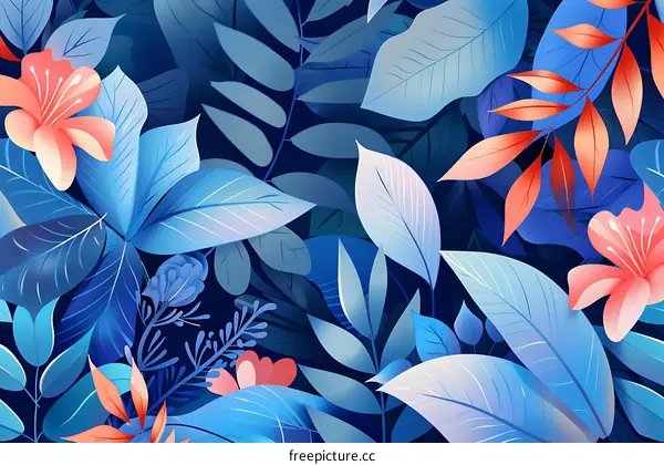 Blue and Pink Floral Illustration