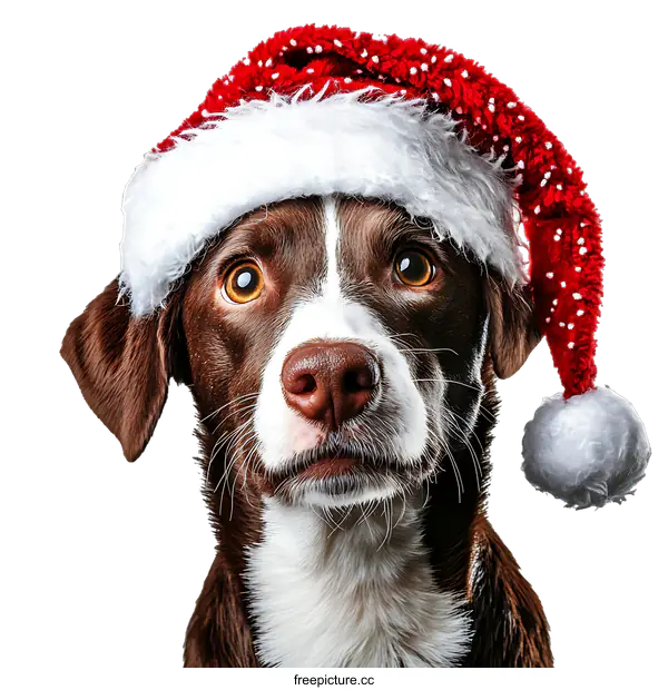[Transparent Background PNG]Christmas Dog Wearing Santa Hat Portrait