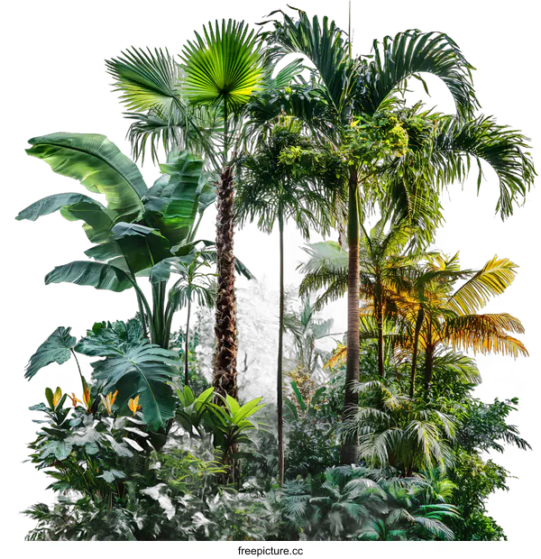 [Transparent Background PNG]Tropical Rainforest Plants with White Background