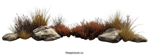 [Transparent Background PNG]Desert Landscape Illustration with Rocks and Grass