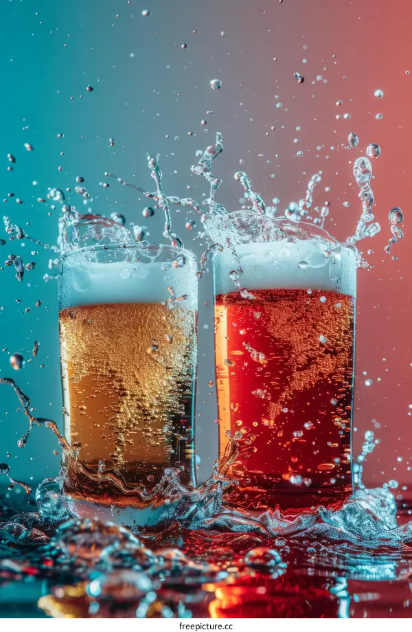 Two glasses of beer with water splash