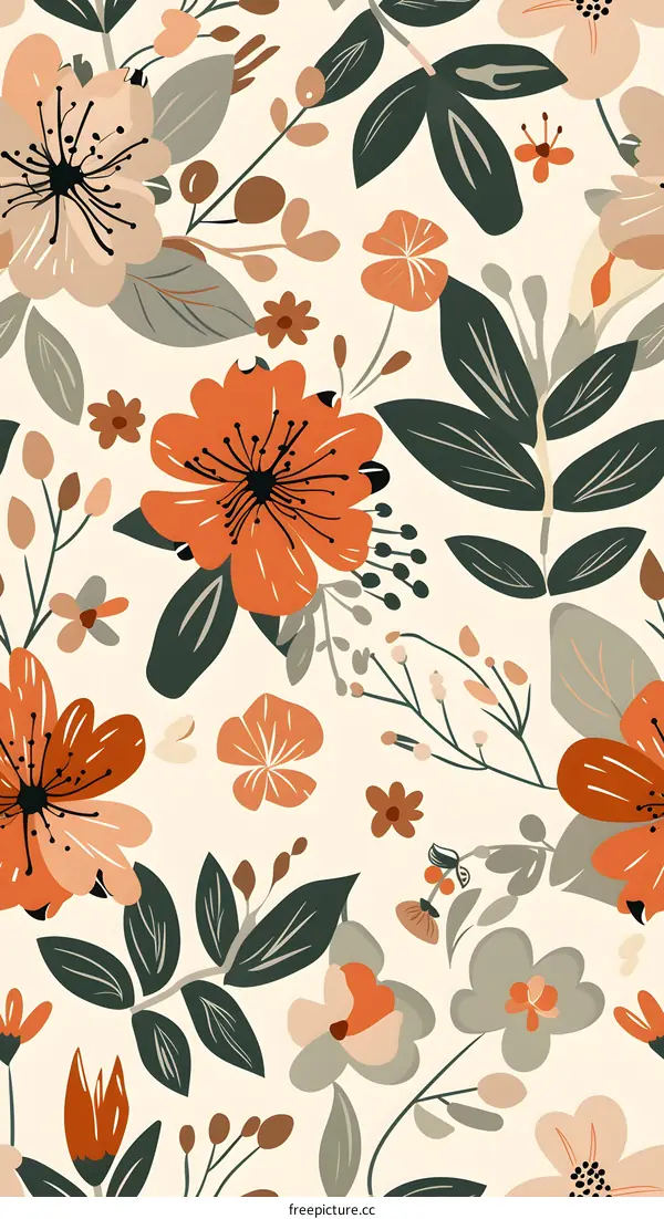 Seamless floral pattern with colorful flowers and leaves
