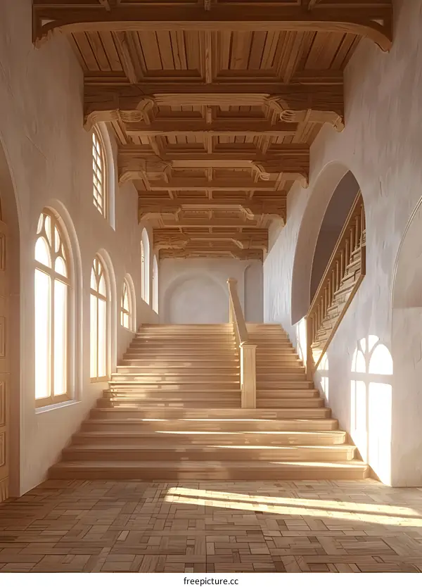Wooden interior with staircase