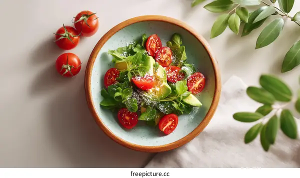 Healthy Vegetarian Salad with Fresh Tomatoes and Avocado