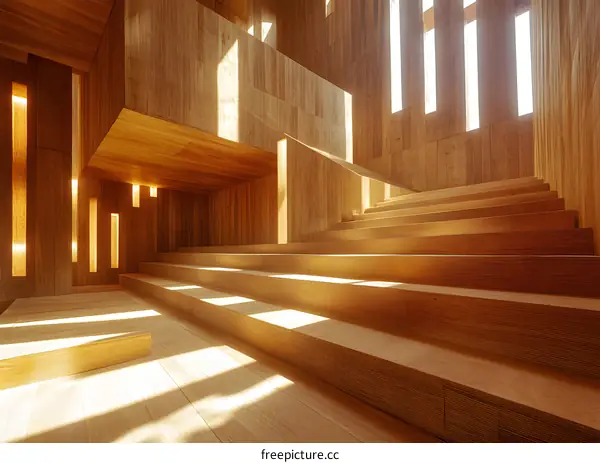 Modern Wooden Interior Design With Stairs and Sunlight