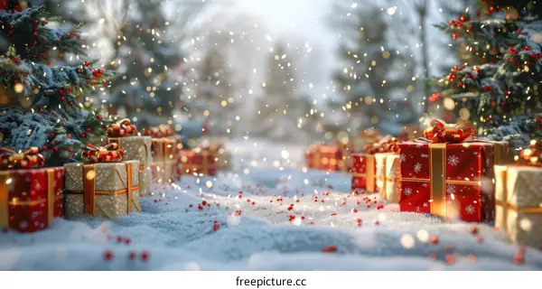 Snowy Christmas Gift Pathway Illustration