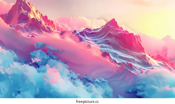 Abstract Mountain Landscape with Pink and Blue Colors