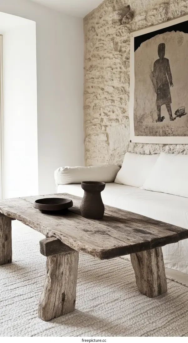 Rustic Wooden Coffee Table in Minimalist Living Room