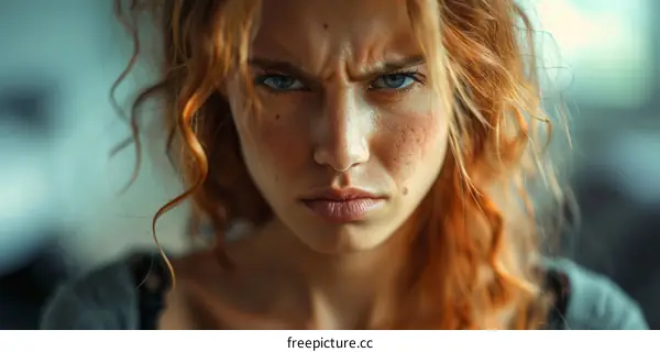 Close Up Portrait of a Woman with Fierce Expression