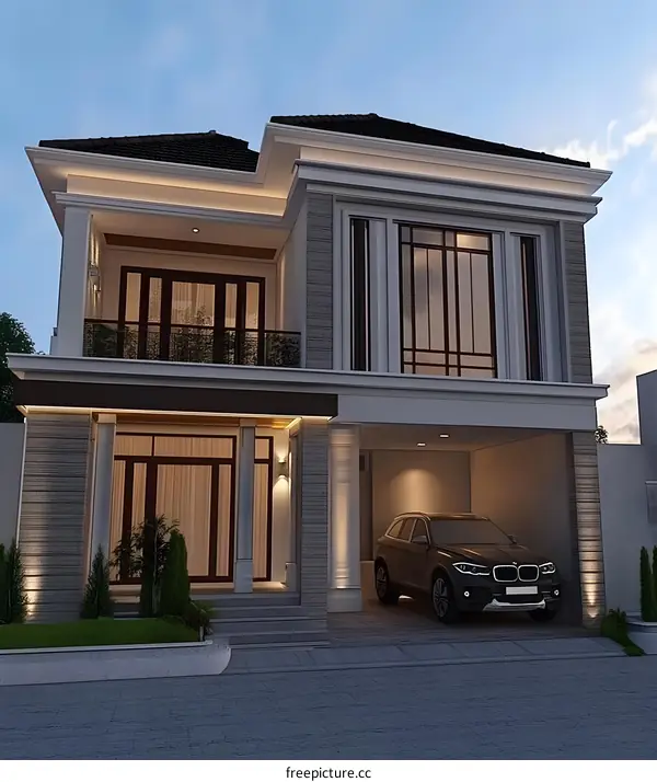 Modern Two Storey House with Garage and Landscaping