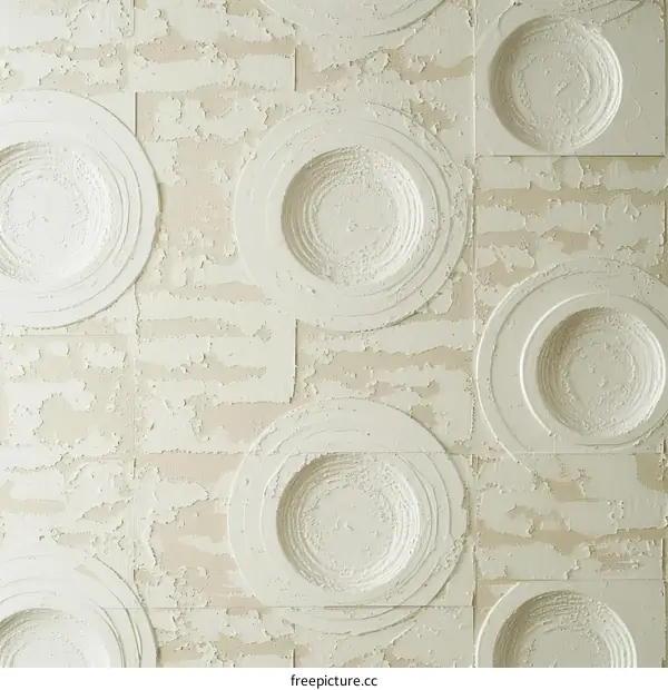 White concrete wall with round and square shapes