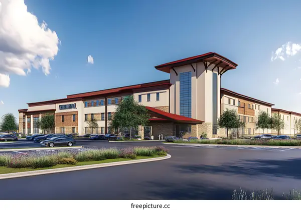 Modern Building Architecture Design With Red Roof