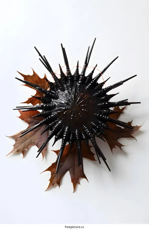 Black Sea Urchin on Autumn Leaves